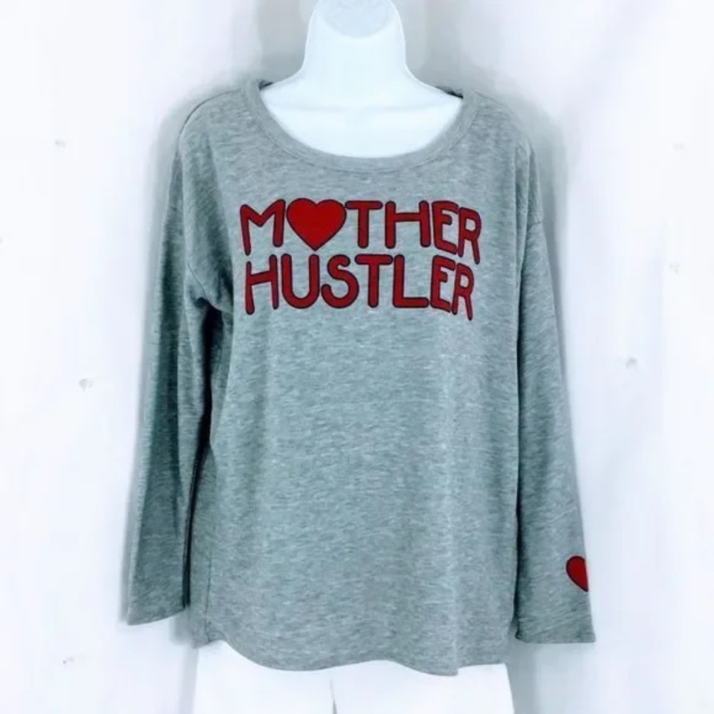 Chaser Womens Sweatshirt Gray Mother Hustler Scoopneck Pullover Size M